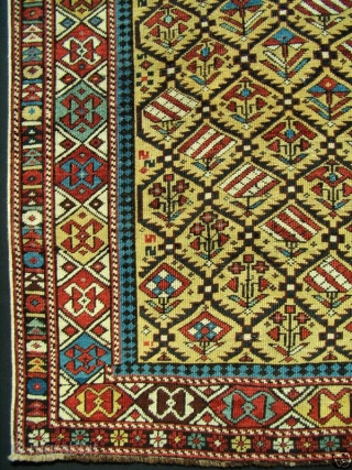 GREAT RARE YELLOW FIELD ANTIQUE CAUCASIAN MARASALI SHIRVAN PRAYER RUG

Classic textbook design with 100% natural dyes. It possesses evenly low allover pile condition to the tops of the knots. Minor repairs to  ...