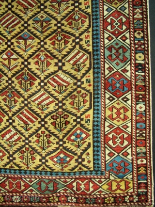 GREAT RARE YELLOW FIELD ANTIQUE CAUCASIAN MARASALI SHIRVAN PRAYER RUG

Classic textbook design with 100% natural dyes. It possesses evenly low allover pile condition to the tops of the knots. Minor repairs to  ...