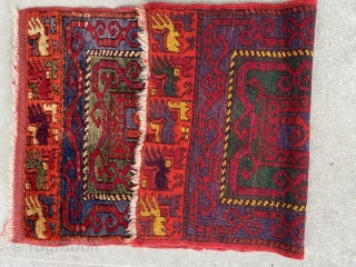 Turkish yastik with unbelievable color and condition. Sivas areaI think. Purple, green, yellow, and blazing scarlet, as is typical of this weaving group.          