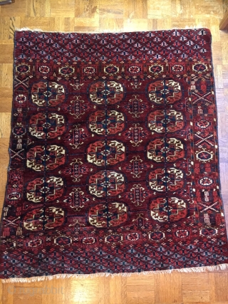 SOLD! Antique Tekke Dip Khali measuring 44" X 41" in full pile. The ends have been bound and are secure. The piece is full pile and the wool is glossy and soft.  ...