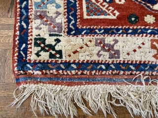 Sold Turkish Dobag-type rug with some age. Beautiful dyes as you can see. A small hole about 1.5”. Size: 64” X 56”. This is a hard to find piece nowadays! $450 plus  ...