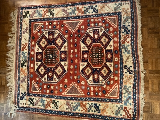 SOLD An intense garden of natural colors, Dobag project type Turkish rug in Canakale form. Meaty pile. It does have one home about an inch across at the border. $400/obo plus shipping  ...