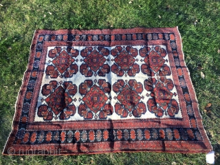 Antique white-groud Afshar, 3.5' X 4.5' in overall great condition. All natural dyes, electric blue. Generally low pile, with a coffee stain? No holes, smells or dry areas. Price: Very affordable! SOLD!  ...