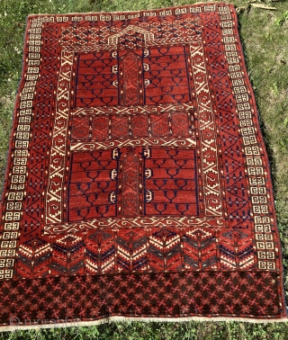  SOLD Tekke Ensi c. early 3rd quarter of the 19th century. Roughly 4’ X 5’ - The condition is excellent with full pile and terrific color. Rose shade madder in the  ...