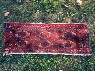 SOLD! Tekke 6 gul torba of significant age and quality! Intense detail in the main guls which are of good size. Condition leaves much to be desired! The pice is very low-pile,  ...