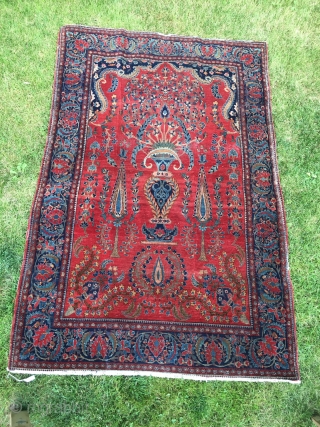 Sold Kashan: 6'6" X 4'4" - 18kpi X 16kpi. Worn to the knothead in some places, some edge wear as shown. Santa would be happy to give you a great Persian rug  ...