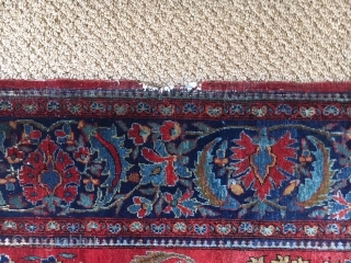 Sold Kashan: 6'6" X 4'4" - 18kpi X 16kpi. Worn to the knothead in some places, some edge wear as shown. Santa would be happy to give you a great Persian rug  ...