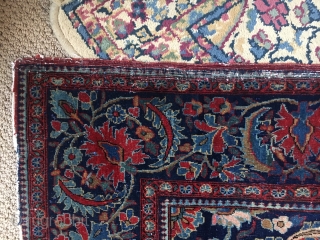 Sold Kashan: 6'6" X 4'4" - 18kpi X 16kpi. Worn to the knothead in some places, some edge wear as shown. Santa would be happy to give you a great Persian rug  ...