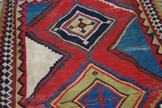 Stunning 19th century Qashqai kilim. This type is hard to find in this graphic quality. Size 155 x 260 cm/ 62 x 104 inches. All natural saturated colors. Overall good condition with  ...