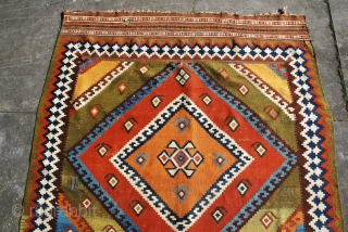 Qashqai kilim with strong graphics and excellent saturated colors. Size 148 x 270 cm/ 59 x 108 inches. Generally in very good condition, only one tiny hole in a kilim end, a  ...