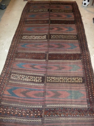 Good mixed piled and flat-woven baluch, good condition and colours including lovely green,  315 x 150 cm, 10.3 x 4.9 ft.           