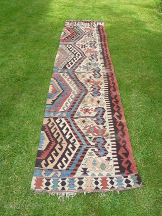 Fabulous central anatolian kilim, lovely colours including nice aubergine, good condition in general but one 'indigenous' repaired hole, with this type one half is often more beautiful than the complete piece (hang  ...