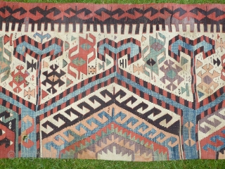 Fabulous central anatolian kilim, lovely colours including nice aubergine, good condition in general but one 'indigenous' repaired hole, with this type one half is often more beautiful than the complete piece (hang  ...