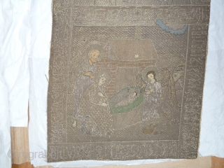 Important russian embroidery in byzantine style, scenes of Live of Christ, 16th. cent. , Aer (chalice cover)                