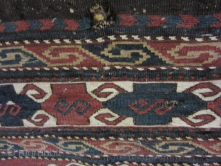 Karabagh Mafrash Caucasian bagface from the 19th century. Has a few holes and some fraying of edges. 3'x 1'6"              