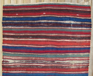 Small Format Anatolian Kilim,120x170cm,mid 19th century,beautiful and clear colors,very fine weave,original sides and ends,corroded browns.                  