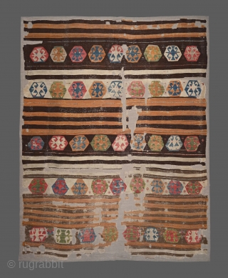 18th century Central Anatolian kilim fragment, 200x270cm! Early, Bold and very Impressive!
Professionally mounted on linen.
Photography by Simon Ferench Toth- Artlens             