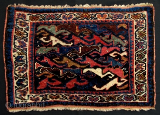 Veramin Kurd Bagface,ca 1880,50x75cm,beautiful clear all natural colors,velvety soft and glossy wool,strong graphics in large scale,good condition.                