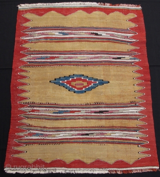 Manastir Kilim,ca.1860,95x120cm,beautiful yellow ground,all natural colors,fine weave,rare design,great shape!                        