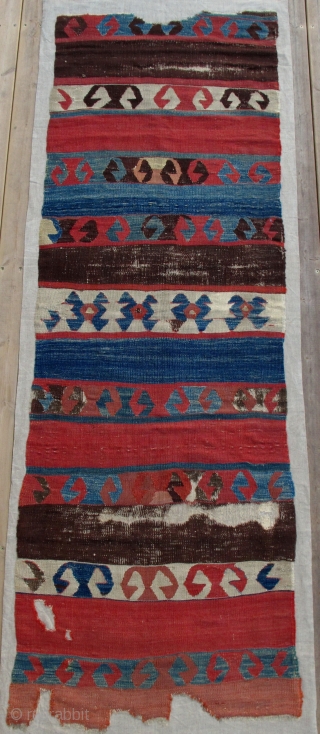 Early East Anatolian Kilim Fragment,ca.1800,80x245cm,professionally mounted on linen.A great one!                       