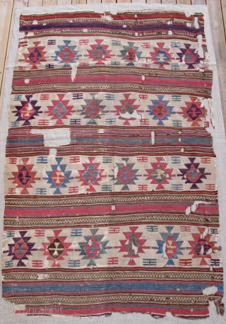 18th century Anatolian Kilim,120x190cm(original size),gorgeous old colors,very fine weave,mounted.Outstanding in it's qualities and beauty!!!                   