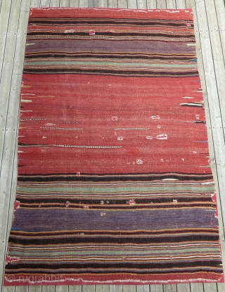 Early 19th century South Anatolian Kilim Sofreh?, 156x248cm, professionally mounted on naturally dyed linen. Antique Minimalism!                 