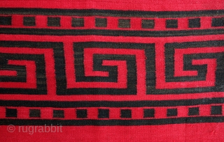 Authentic ca.1920 Cretan village "kilim" panel, 72x215cm. Red and natural black goat hair wefts on an extremely fine cotton warps, woven using dovetail tapestry technique (mounted on linen). Very nice red abrash  ...