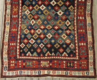 Caucasian Zakatala Rug, ca. 1880, 138x172cm, in very good condition (except partial corrosion of the black background in the field). 
Relatively small and squarish rug with all natural beautiful colours and shiny  ...