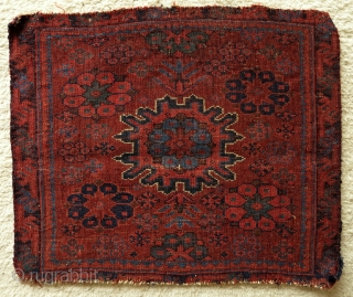 Mystery Persian? Tribal Bagface, 19th century, 50x43cm, silky wool with nice patina, great colors of rare palette, very fine weave, beautiful old looking back, collectors treasure!!!       
