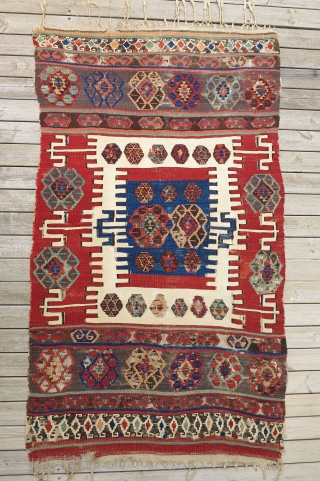Early 19th century Small format central(?) Anatolian kilim, 110x180cm, finely woven and beautifully colored. A great textile art for wall display!            