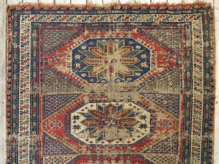 Early and Unusual Small Format Caucasian Sumak, ca.1860-70, 125X210cm, as found condition. Fine collectors piece with good graphics and beautiful all natural colors. Would be great on the wall after careful bath  ...