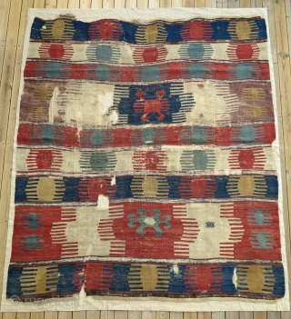 Rare and Early Caucasian Kilim,200x240cm,original size with no repairs,great colors,fine weave,bold and archaic design,"dramatic scale",professionally mounted. Wild Beauty!!!               