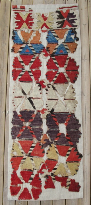 18th century Central Anatolian Kilim Fragment,60x160cm,amazing colors,bold archaic design.WOW!                        