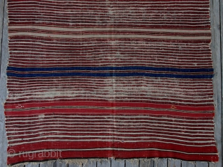 Early Yuncu Striped Kilim,ca.1800,140x210cm,complete with some use damage,great colors,textile like qualities of weave and handle.Beauty of Simplicity!                