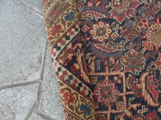 427 x 175 is the size of this antique BIDJAR in fair condition.
This is a Persian kordi important Bidjar kelley.
Beautiful design and natural dyes. All wool.
Antique piece knotted around the last quarter  ...