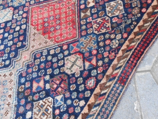 236 X 125 CM
ANTIQUE kordi PIECE KNOTTED AROUND 1920 IN THE SUD-PERSIAN, FARS REGION.
VERY GOOD CONDITION.  SHINY WOOL AND NATURAL DYES FOR THIS BEAUTIFUL CARPET.
WOOL ON WOOL.

WARM REGARDS FROM LAKE OF  ...