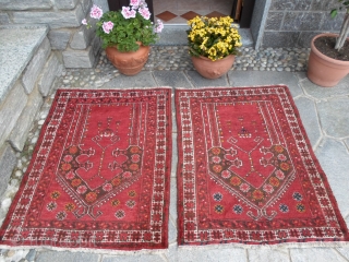 A Pair of old Bashir Turkkmen Afghan carpets.
Very, very good condition. Full pile, foundations
all wool for this pair.
Size 108 x 80 + 108 x 81 cm.
Mehrab  design
More info or pictures on  ...
