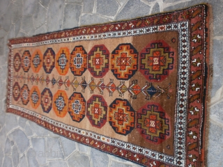 Carpet # 251 * Size   cm.  287 x 115.
AZERBAYDJAN MESHKIN camel-hair.
Pile, warp and weft All Wool. 

In good condition
This carpet has been Washed recently.
Moghan design gol.
Other info or pictures  ...