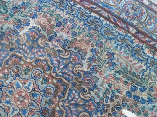 ORIENTAL OLD PERSIAN CARPET.
KNOTTED IN THE TOWN OF KERMAN.
DESIGN MILLE-FLEURES.
CLEAN AND READY FOR USE. 
IN VERY GOOD CONDITION-EXCELLENT.
FULL PILE AND ANY DAMAGES, REPILS,
RESTORS OR STAINS.
IT WAS KNOTTED VERY FINE.
AMAZING PERSIAN CARPET VERY  ...