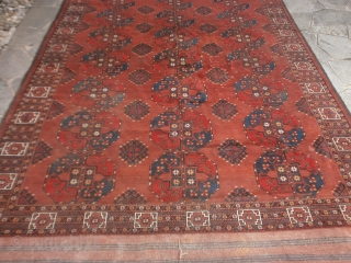 309 x 218 cm Antique Turkmen Emirati of Boukhara Ersari tribe. In very good condition
for the age. End XIXth century. Wool on wool and red with rubia tinctorun. 
The carpet has been  ...