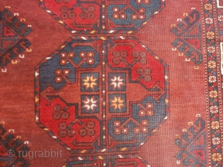 309 x 218 cm Antique Turkmen Emirati of Boukhara Ersari tribe. In very good condition
for the age. End XIXth century. Wool on wool and red with rubia tinctorun. 
The carpet has been  ...