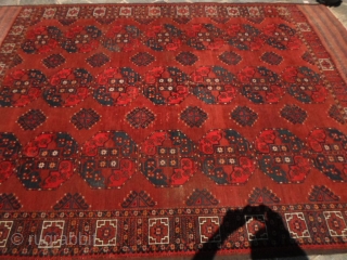 309 x 218 cm Antique Turkmen Emirati of Boukhara Ersari tribe. In very good condition
for the age. End XIXth century. Wool on wool and red with rubia tinctorun. 
The carpet has been  ...