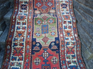 Shahsavan runner IV quarter XIXth Century in very good condition. Washed and ready for use or estate. Nomadic persian runner with all wool and all natural dyes.
Size 400 x 100 cm. More  ...