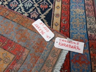 146 x 96 cm is the size of this antique prayer carpet knotted in CAUCASUS district of KARABAKH. Very, very good condition and original pattern and colors.

Other photos on request.
Warm regards from  ...