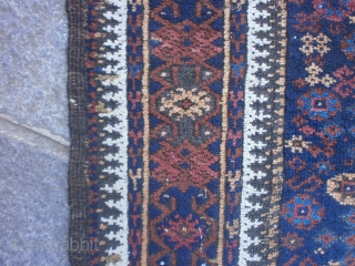 Antique fine BALOUCH carpet.
May-be a Belouch knotted to ARAB tribe. 
In good condition = FULL pile.
Only damages upon the ends.

SIZE: cm. 170 x 95. circa
Great design and colors for this
very original piece.
The  ...