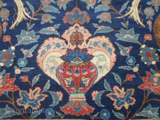 Oriental persian carpet with a date in Egira upon one end (1321 Egrira Moon=1904 Gregorian Soon). In very good condition for the age. Woll welvelty and beautiful
natural dyes for this Khoy-Tebris antique.
More  ...