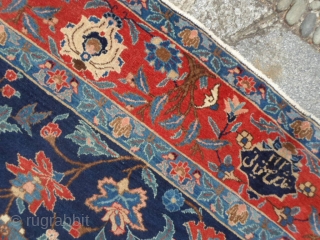 Oriental persian carpet with a date in Egira upon one end (1321 Egrira Moon=1904 Gregorian Soon). In very good condition for the age. Woll welvelty and beautiful
natural dyes for this Khoy-Tebris antique.
More  ...