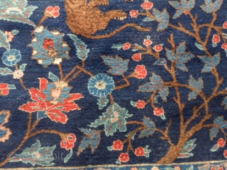 Oriental persian carpet with a date in Egira upon one end (1321 Egrira Moon=1904 Gregorian Soon). In very good condition for the age. Woll welvelty and beautiful
natural dyes for this Khoy-Tebris antique.
More  ...