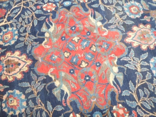 Oriental persian carpet with a date in Egira upon one end (1321 Egrira Moon=1904 Gregorian Soon). In very good condition for the age. Woll welvelty and beautiful
natural dyes for this Khoy-Tebris antique.
More  ...