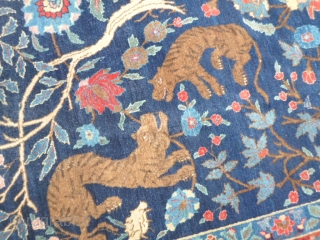 Oriental persian carpet with a date in Egira upon one end (1321 Egrira Moon=1904 Gregorian Soon). In very good condition for the age. Woll welvelty and beautiful
natural dyes for this Khoy-Tebris antique.
More  ...